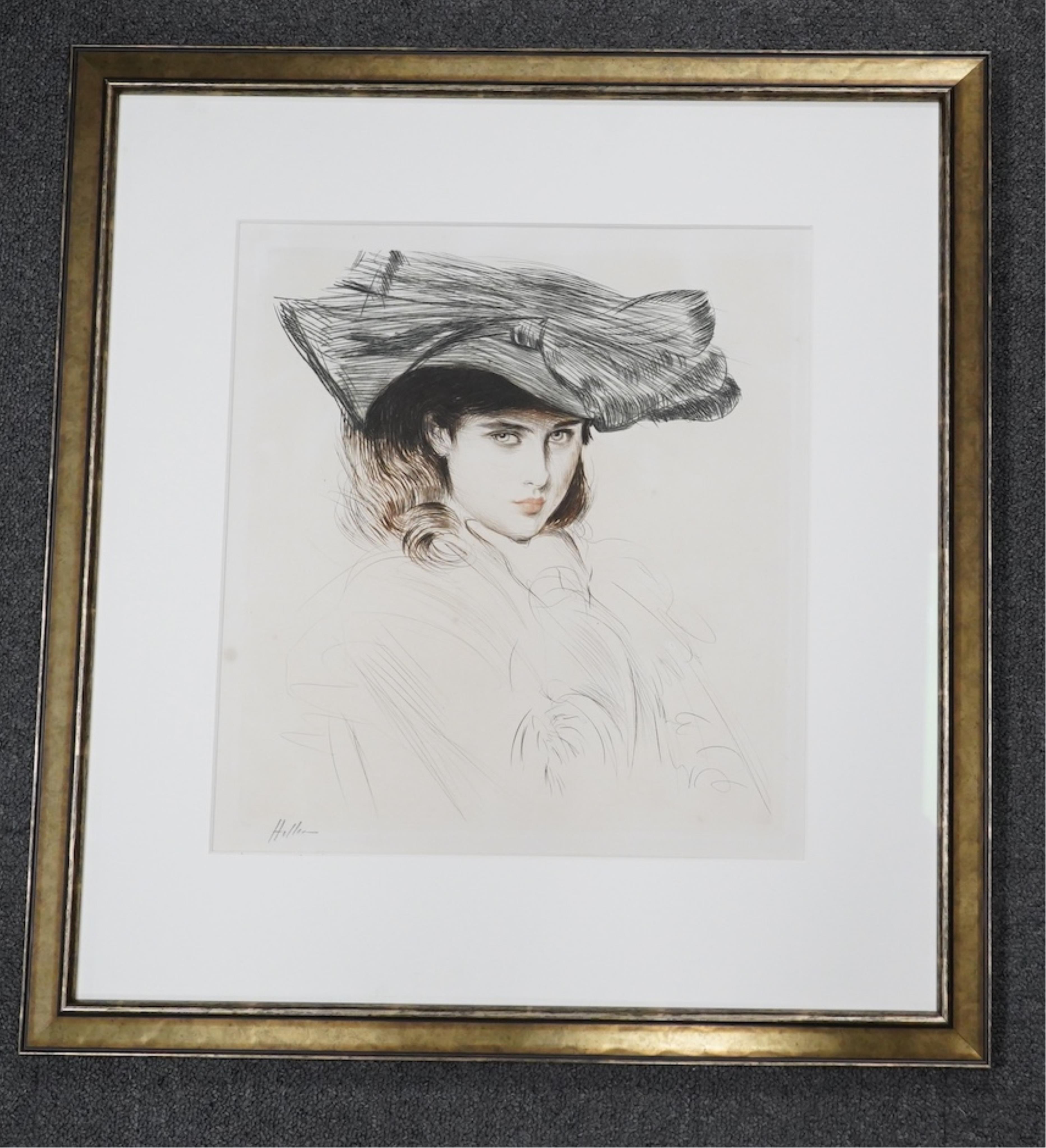 Paul César Helleu (French, 1859-1927), coloured dypoint etching, the artist's daughter Helene, signed in pencil, 35 x 33cm